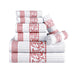 Athens Cotton with Greek Scroll and Floral Pattern 8-Piece Towel Set - White-Coral