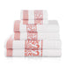 Athens Cotton Greek Scroll and Floral 6-Piece Assorted Towel Set - White-Coral