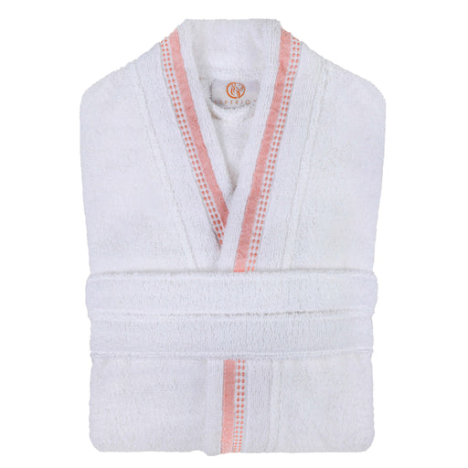 Tinsel Unisex Cotton Terry Kimono Bathrobe with Embroidery - White/Emberglow