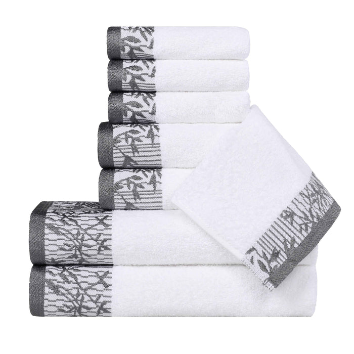 Wisteria Cotton Floral Embroidered Jacquard Border 8-Piece Towel Set