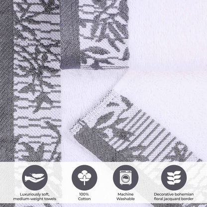 Wisteria Cotton Floral Embroidered Jacquard Border 8-Piece Towel Set - Blue Nile Mills