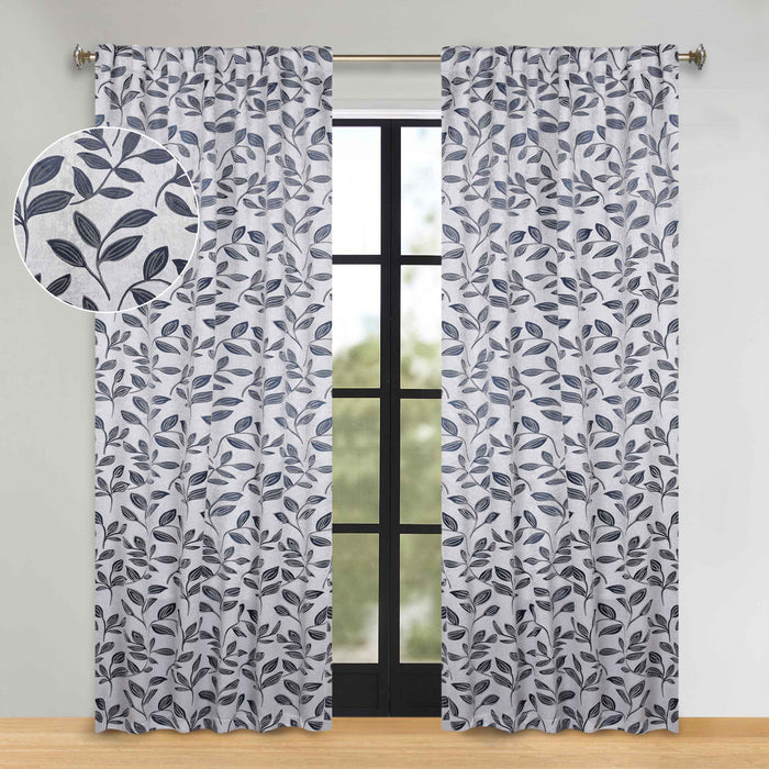 Superior Leaves Room Darkening Back Tab Blackout Curtains Panel Set