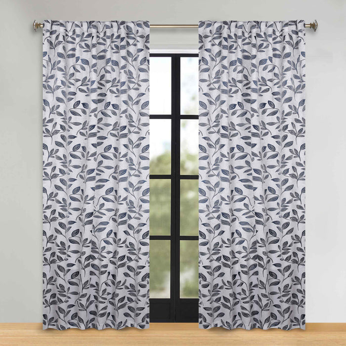 Superior Leaves Room Darkening Back Tab Blackout Curtains Panel Set