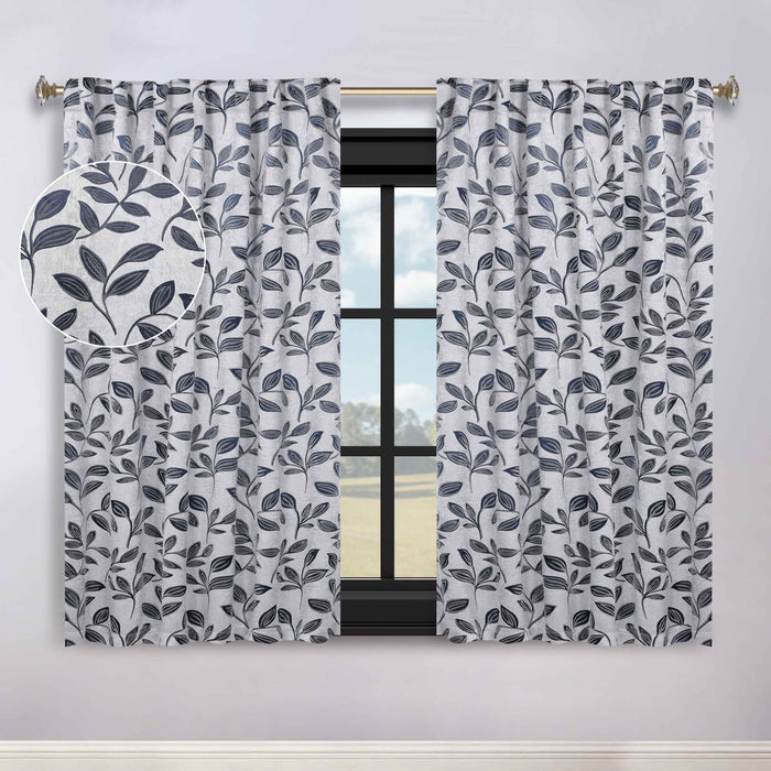 Superior Leaves Room Darkening Back Tab Blackout Curtains Panel Set