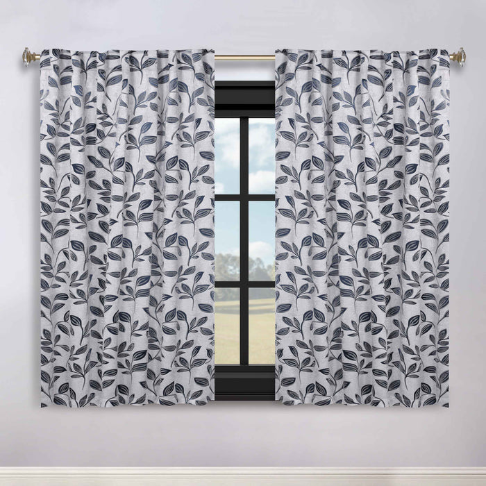 Superior Leaves Room Darkening Back Tab Blackout Curtains Panel Set