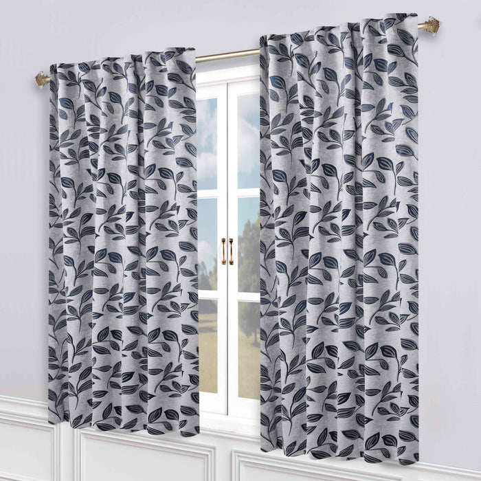 Superior Leaves Room Darkening Back Tab Blackout Curtains Panel Set