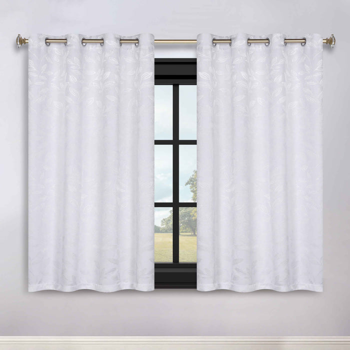 Leaves Grommet Room Darkening Blackout Curtains, Set of 2 - White