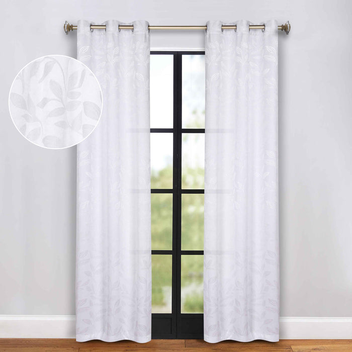 Leaves Grommet Room Darkening Blackout Curtains, Set of 2 - White