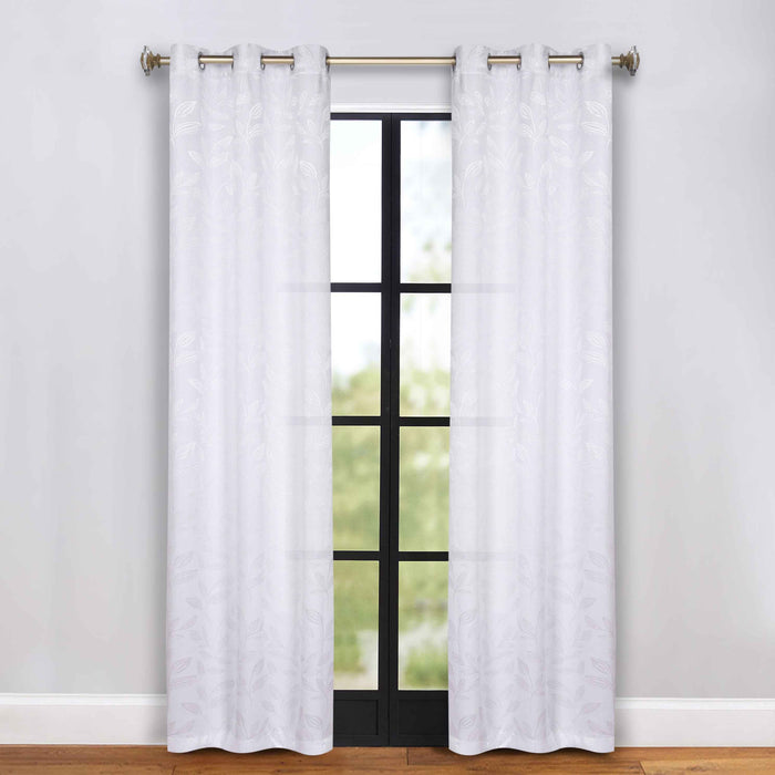 Leaves Grommet Room Darkening Blackout Curtains, Set of 2 - White