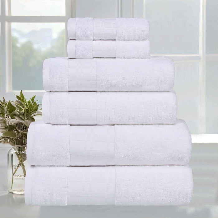 Larissa Cotton Geometric Embroidered Border 6-Piece Assorted Towel Set - White