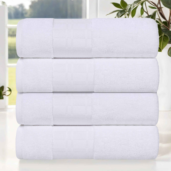 Larissa Cotton Geometric Embroidered Border Bath Towels, Set of 4 - White-White