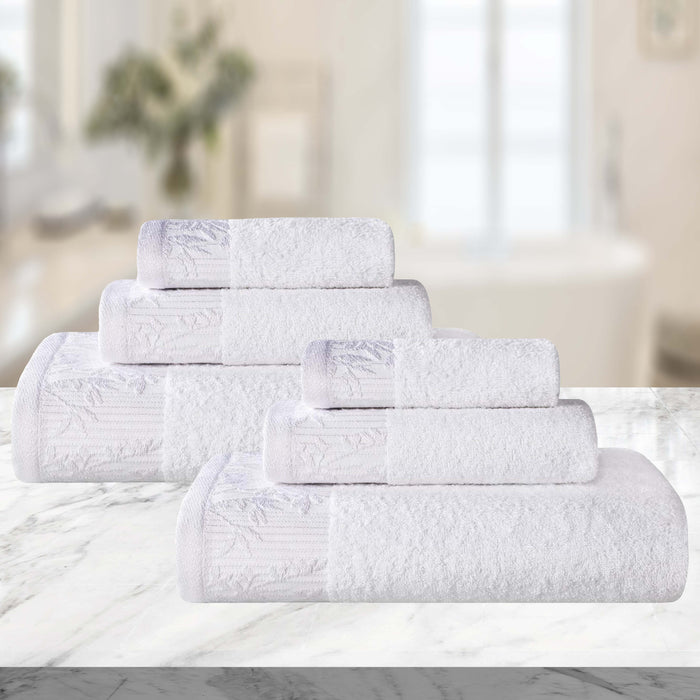 Wisteria Cotton Floral Embroidered Jacquard Border 6-Piece Towel Set