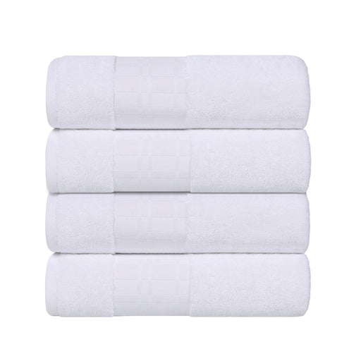 Larissa Cotton Geometric Embroidered Border Bath Towels, Set of 4 - White-White