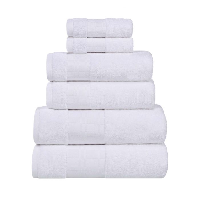 Larissa Cotton Geometric Embroidered Border 6-Piece Assorted Towel Set - White