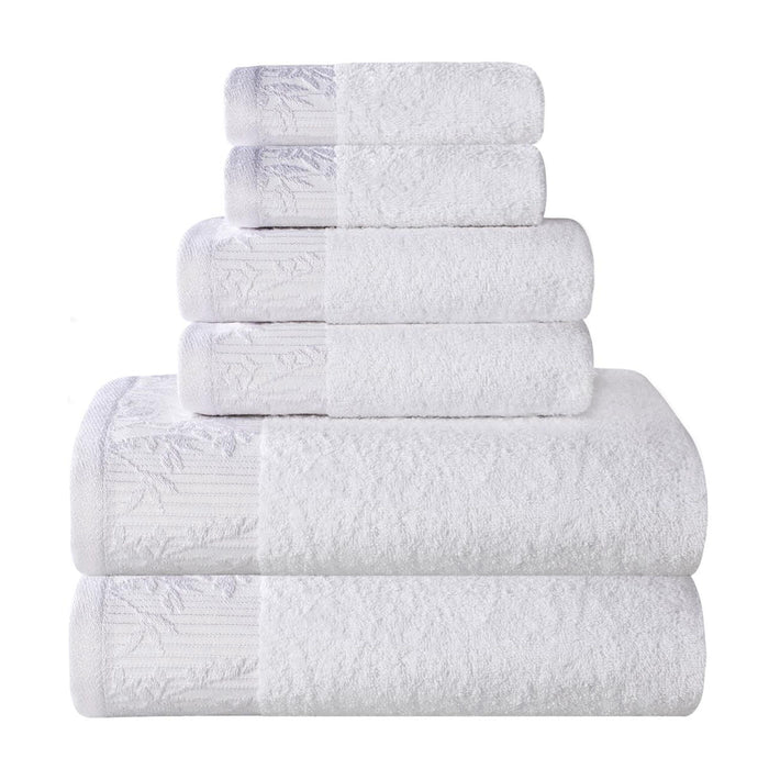 Wisteria Cotton Floral Embroidered Jacquard Border 6-Piece Towel Set