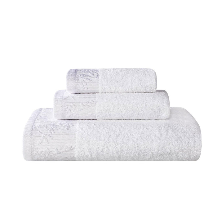 Wisteria Cotton Floral Embroidered Jacquard Border 3-Piece Towel Set