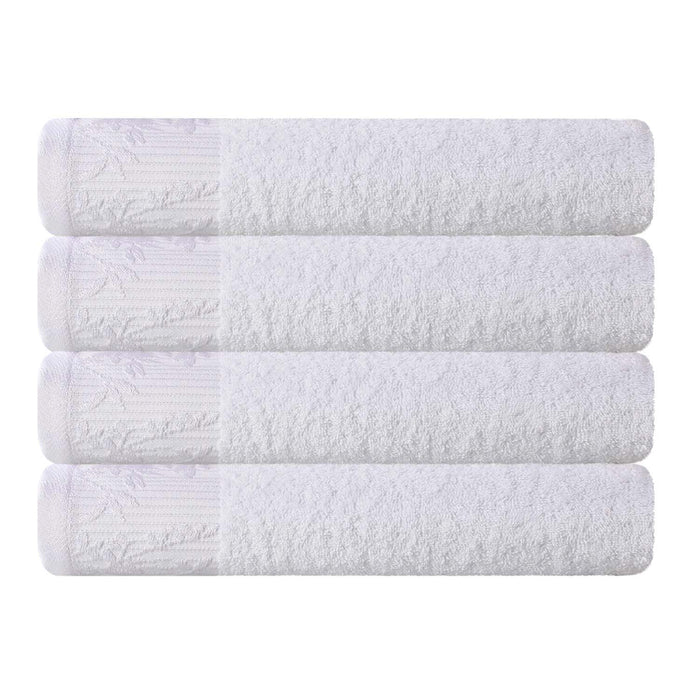 Wisteria Cotton Floral Embroidered Jacquard Border Bath Towel Set of 4