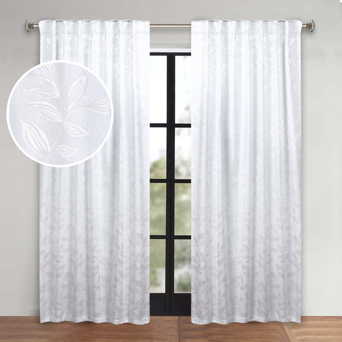 Superior Leaves Room Darkening Back Tab Blackout Curtains Panel Set