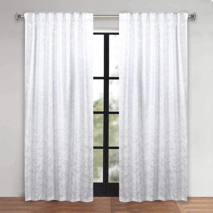 Superior Leaves Room Darkening Back Tab Blackout Curtains Panel Set