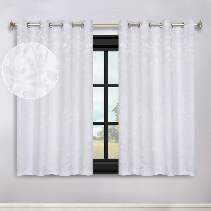 Leaves Grommet Room Darkening Blackout Curtains, Set of 2 - White