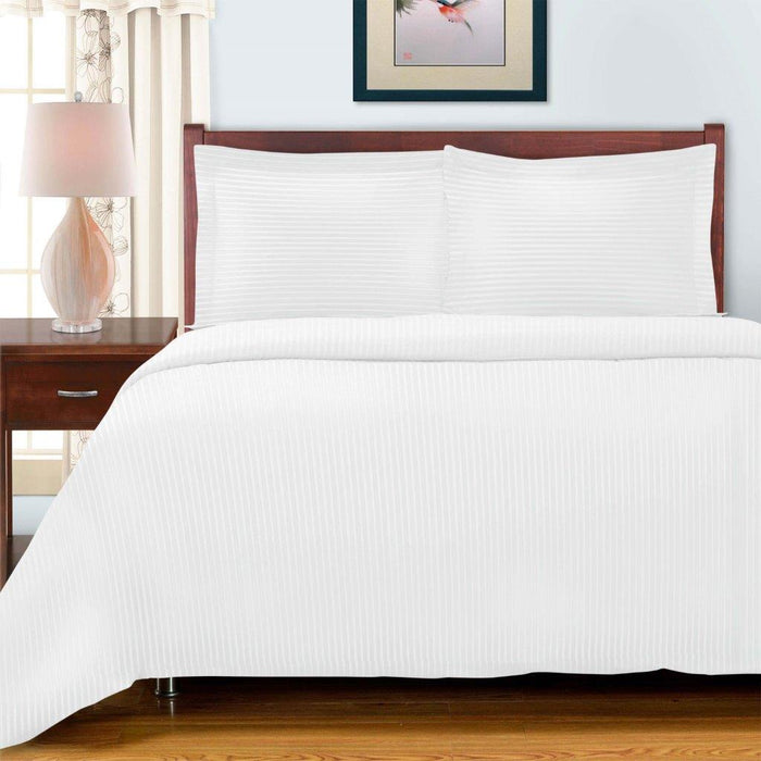 Egyptian Cotton 600 Thread Count Striped Duvet Cover Set - White