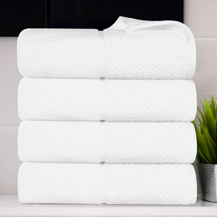 Lodie Cotton Plush Jacquard Solid and Two-Toned Bath Towel Set of 4 - White