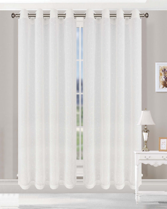 Embroidered Delicate Flower Sheer Grommet Curtain Panel Set