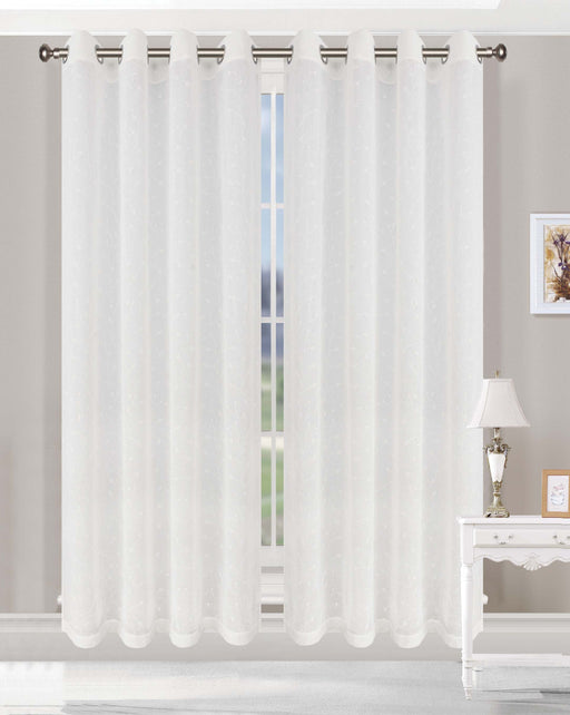 Embroidered Delicate Flower Sheer Grommet Curtain Panel Set - White