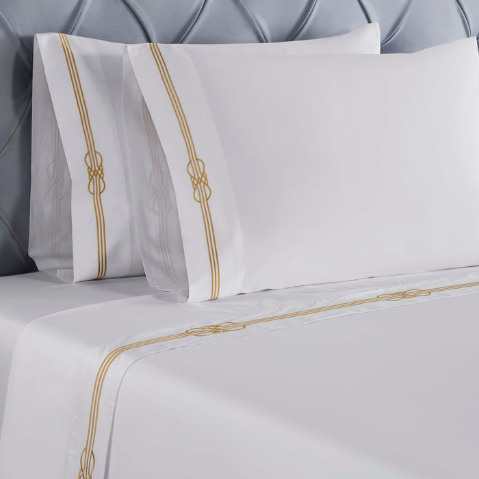 Moonlawn Cotton Gold Embroidered Deep Pocket Bed Sheet Set