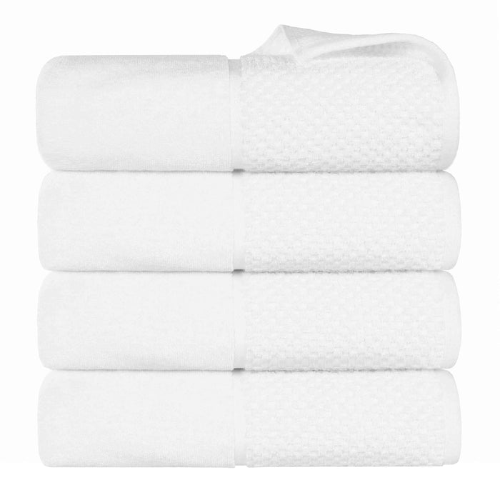 Lodie Cotton Plush Jacquard Solid and Two-Toned Bath Towel Set of 4 - White