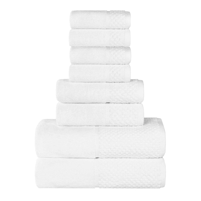 Lodie Cotton Plush Jacquard Solid and Two-Toned 8 Piece Towel Set - White