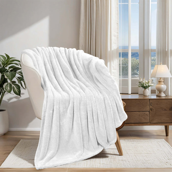 Classic Solid Fleece Plush Medium Weight Fluffy Soft Blanket - White