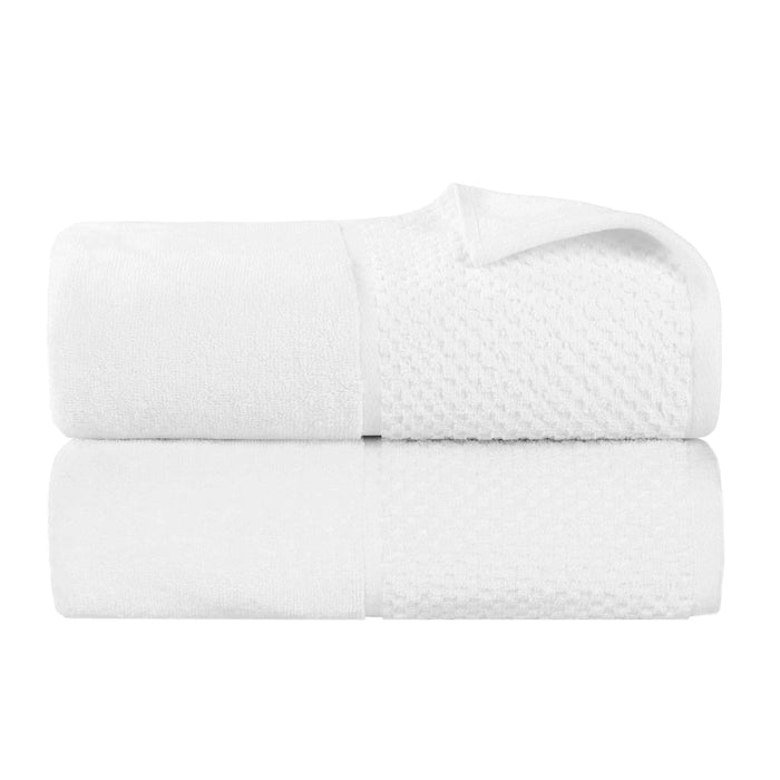 Lodie Cotton Plush Jacquard Solid and Two-Toned Bath Sheet Set of 2 - White