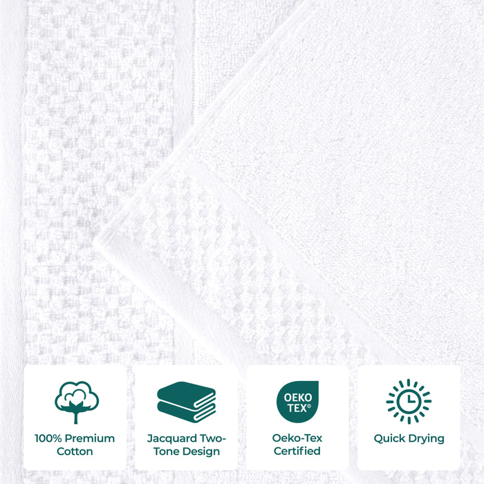 Lodie Cotton Plush Soft Absorbent Jacquard Solid 3 Piece Towel Set - White