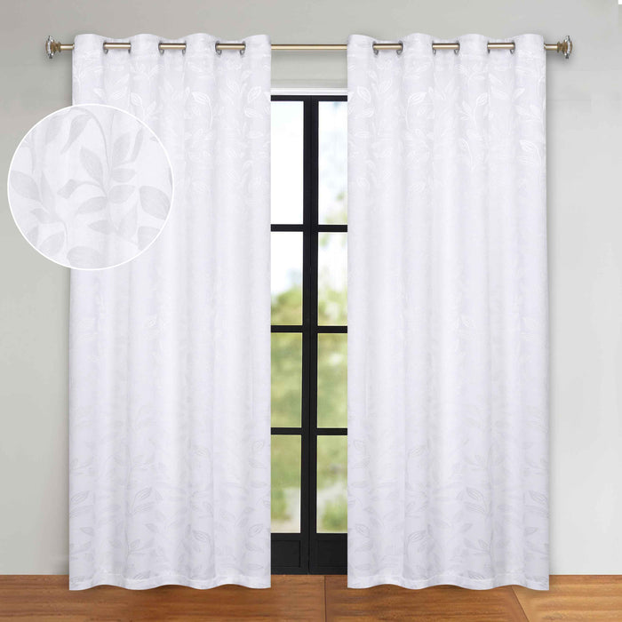 Leaves Grommet Room Darkening Blackout Curtains, Set of 2 - White