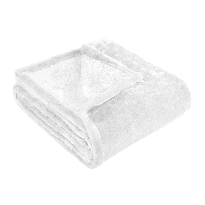 Classic Solid Fleece Plush Medium Weight Fluffy Soft Blanket - White