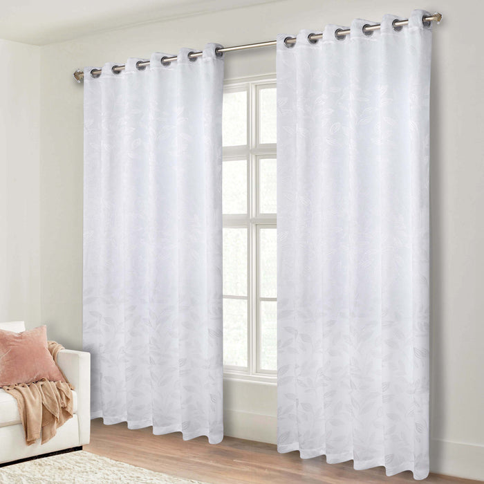 Leaves Grommet Room Darkening Blackout Curtains, Set of 2 - White