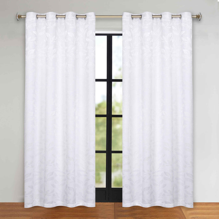 Leaves Grommet Room Darkening Blackout Curtains, Set of 2 - White