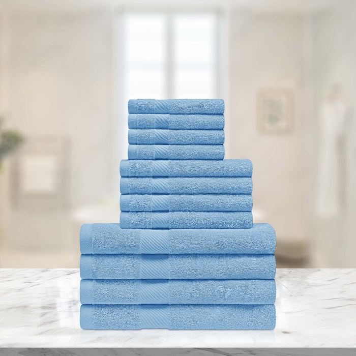 Kendell Egyptian Cotton 12 Piece Solid Towel Set - WinterBlue