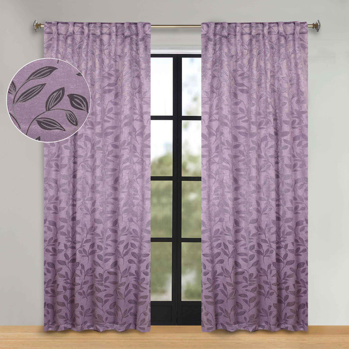 Superior Leaves Room Darkening Back Tab Blackout Curtains Panel Set