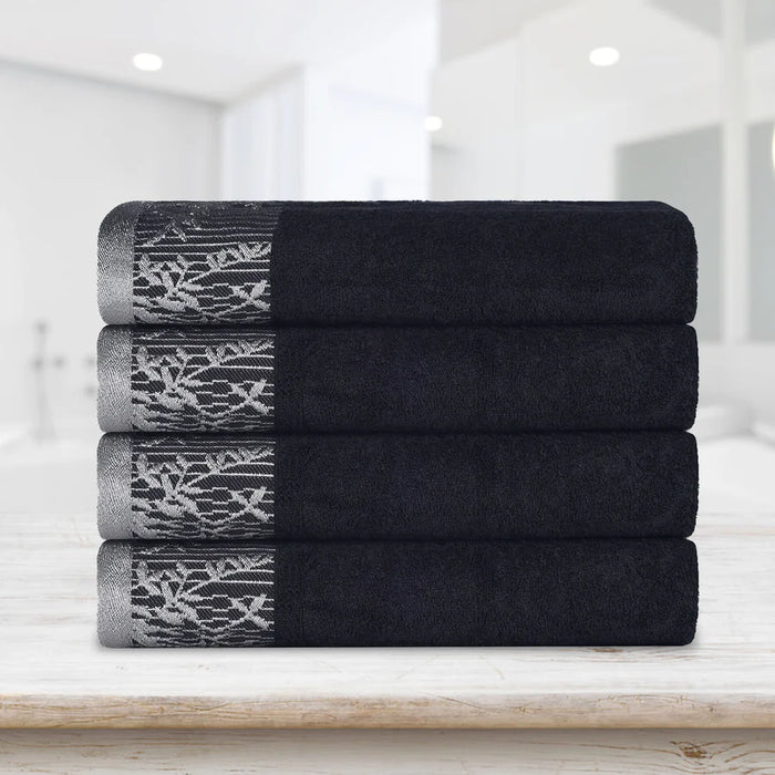 Wisteria Cotton loral Bohemian Embroidered Bath Towel Set Set of 4 - Black