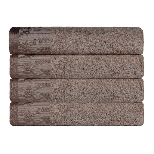 Wisteria Cotton loral Bohemian Embroidered Bath Towel Set Set of 4 - Frappe Brown