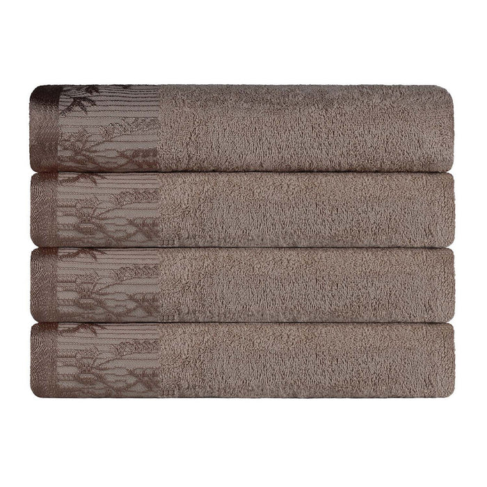 Wisteria Cotton loral Bohemian Embroidered Bath Towel Set Set of 4 - Frappe Brown