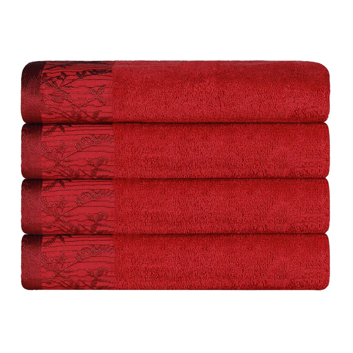 Wisteria Cotton loral Bohemian Embroidered Bath Towel Set Set of 4 - Garnet Red