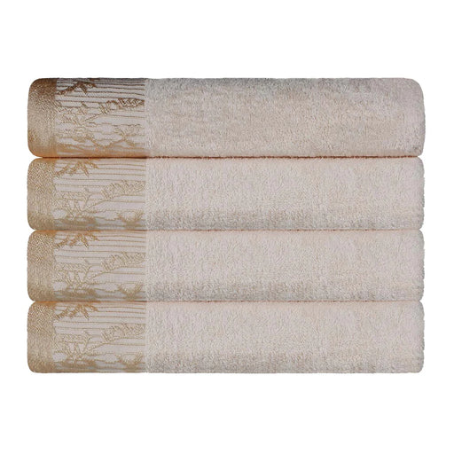 Wisteria Cotton loral Bohemian Embroidered Bath Towel Set Set of 4 - Ivory