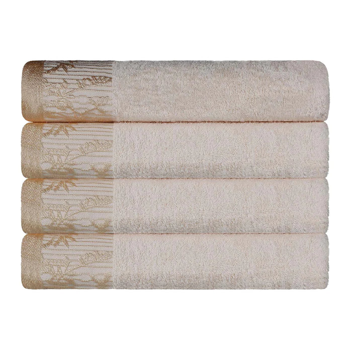 Wisteria Cotton loral Bohemian Embroidered Bath Towel Set Set of 4 - Ivory