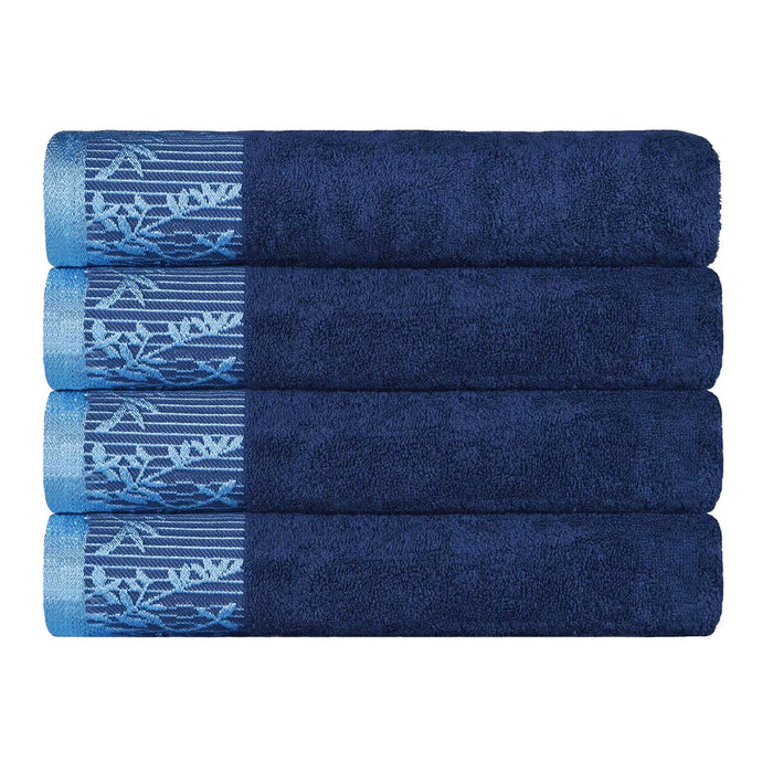 Wisteria Cotton loral Bohemian Embroidered Bath Towel Set Set of 4 - Navy Blue