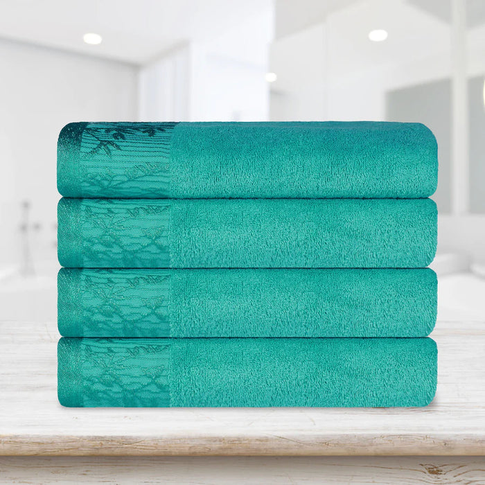 Wisteria Cotton loral Bohemian Embroidered Bath Towel Set Set of 4 - Turquoise