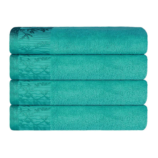 Wisteria Cotton loral Bohemian Embroidered Bath Towel Set Set of 4 - Turquoise