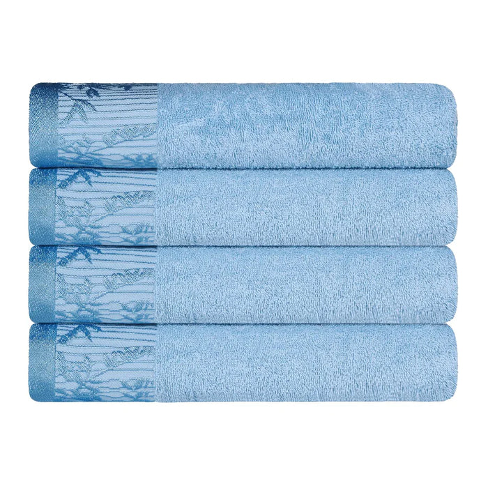 Wisteria Cotton loral Bohemian Embroidered Bath Towel Set Set of 4 - Waterfall Blue